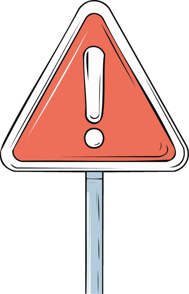 Hand drawn red triangular warning sign with exclamation mark. Danger and alert symbol illustration vector