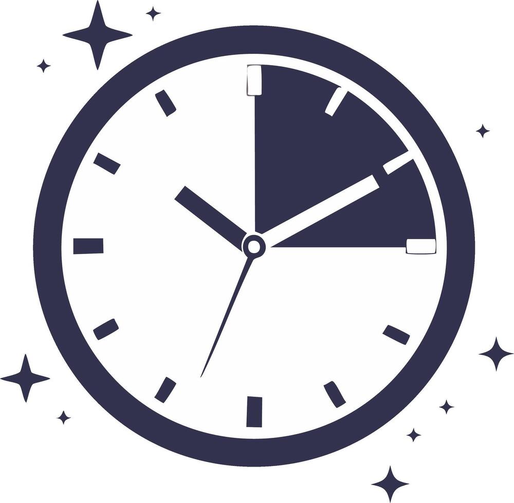 Clock with stars and sparkle design indicating time passing quickly vector