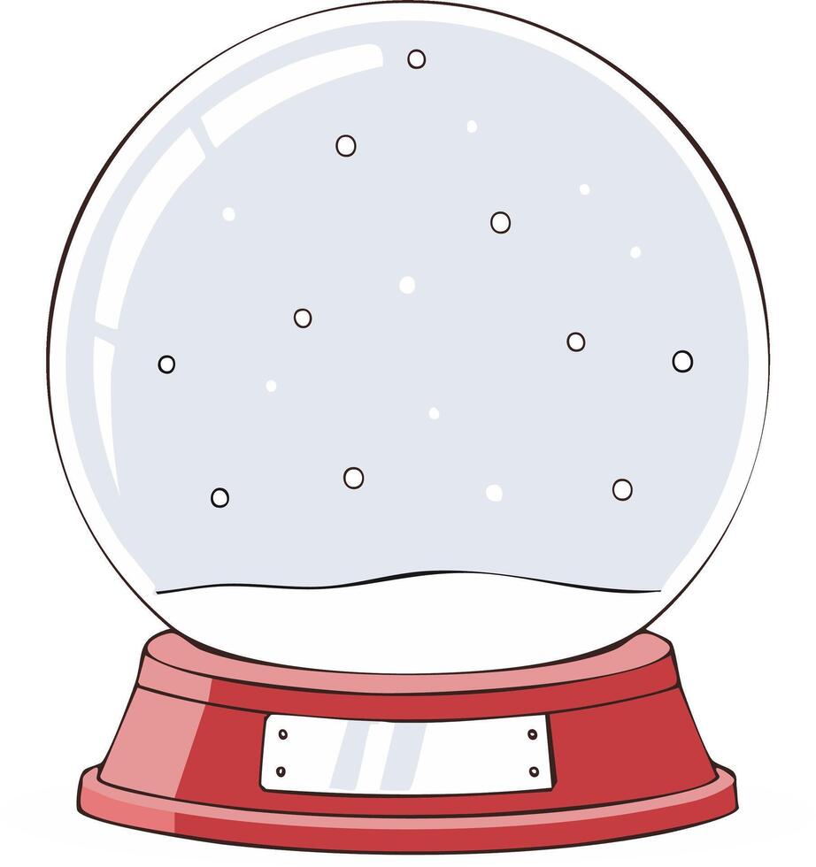 Simple Empty Snow Globe with Red Pedestal and Falling Snow Elements Cartoon Style vector