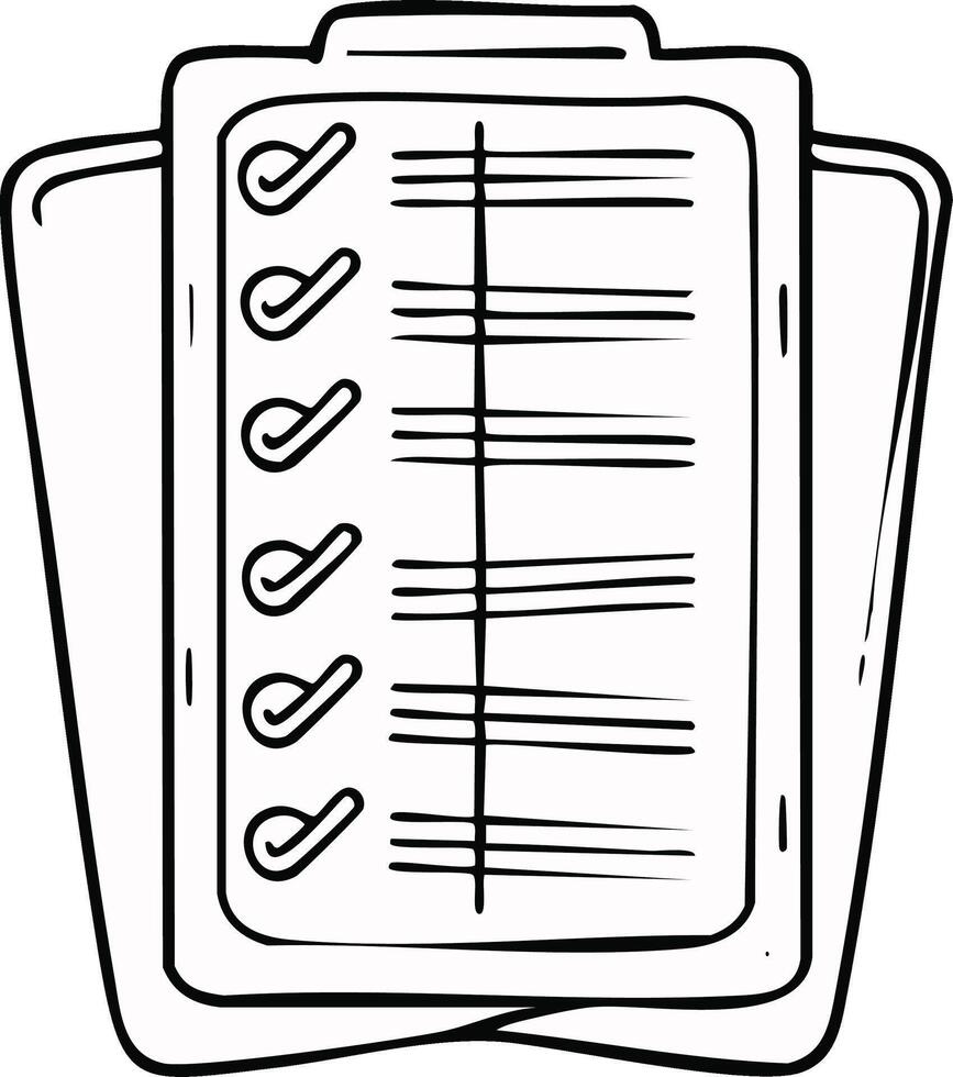 Cartoon style clipboard illustration with a completed checklist featuring multiple checkmarks vector