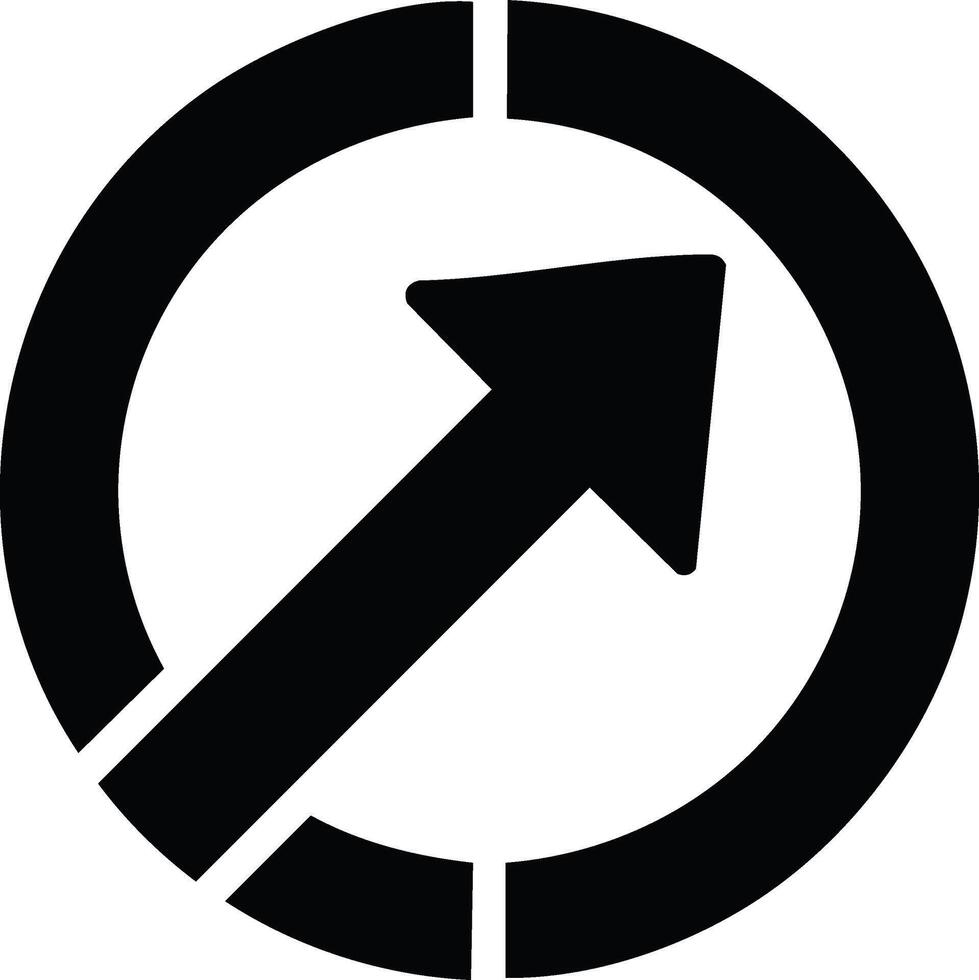 negro diagonal flecha señalando arriba dentro un segmentario círculo, simbolizando Progreso y creciente tendencia vector