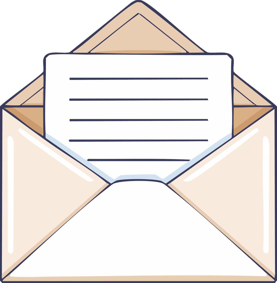 Open mail envelope with a blank lined paper inside ready for a message communication concept vector