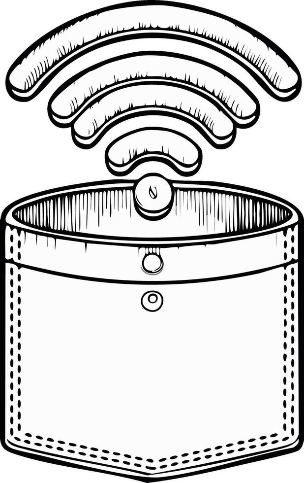 Wi-Fi signal in a pocket conceptual line art of portable internet and mobile connectivity vector