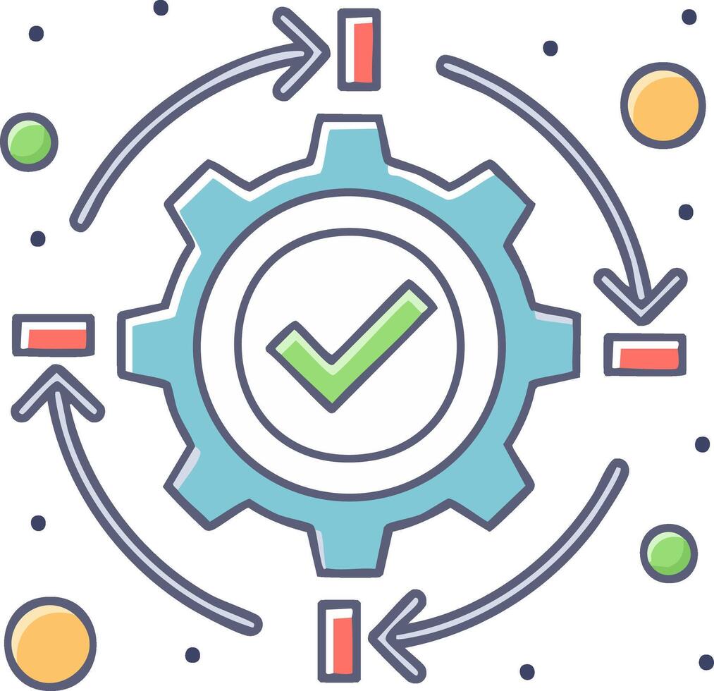 Circular process flow diagram with gear and checkmark indicating successful completion vector