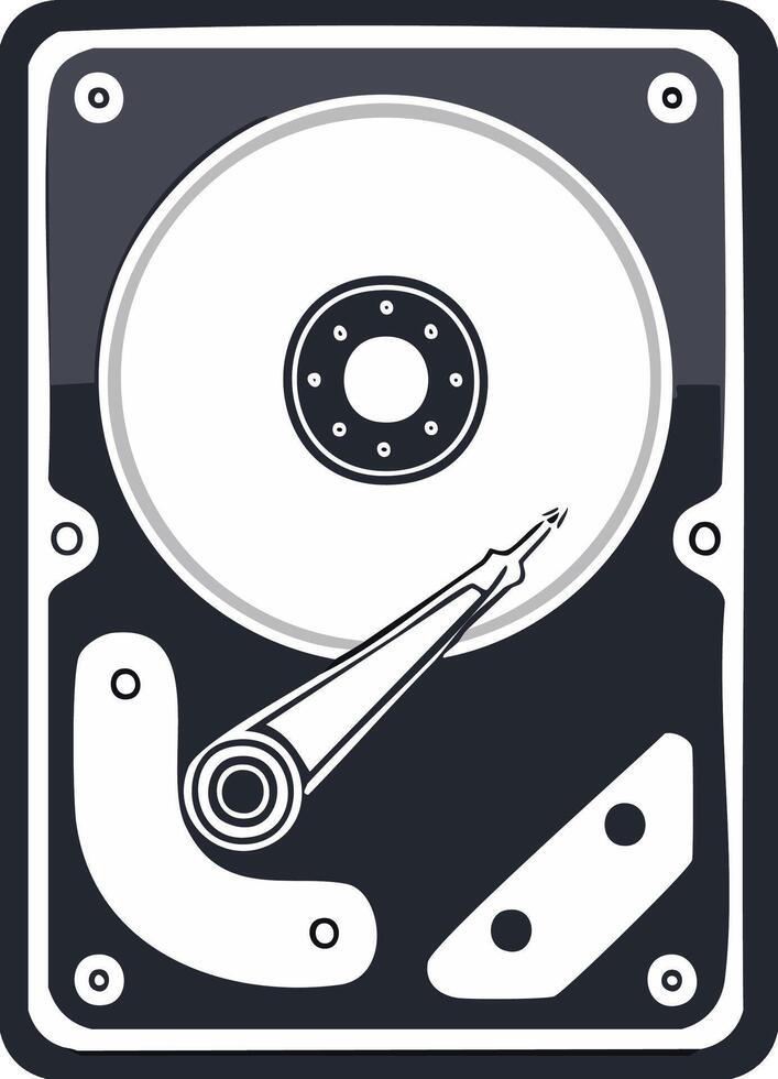 Isolated Illustration of a Hard Disk Drive Featuring Data Storage and Computer Technology Components vector