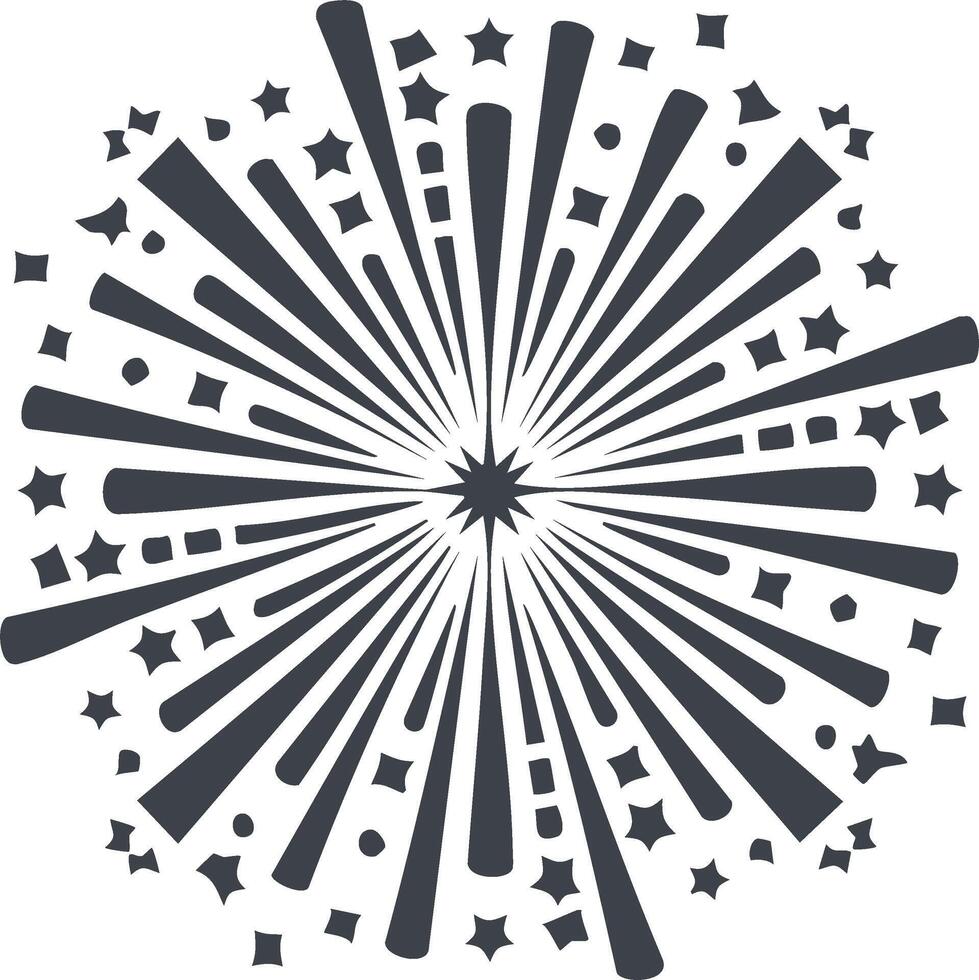 Radiating firework explosion with stars and geometric elements creating festive celebratory feeling graphic design vector