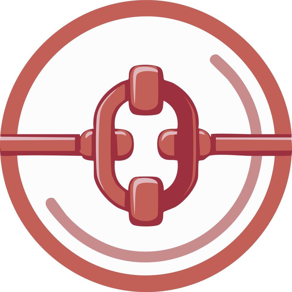 Red chain link icon within a circular frame symbolizing connection and strength vector