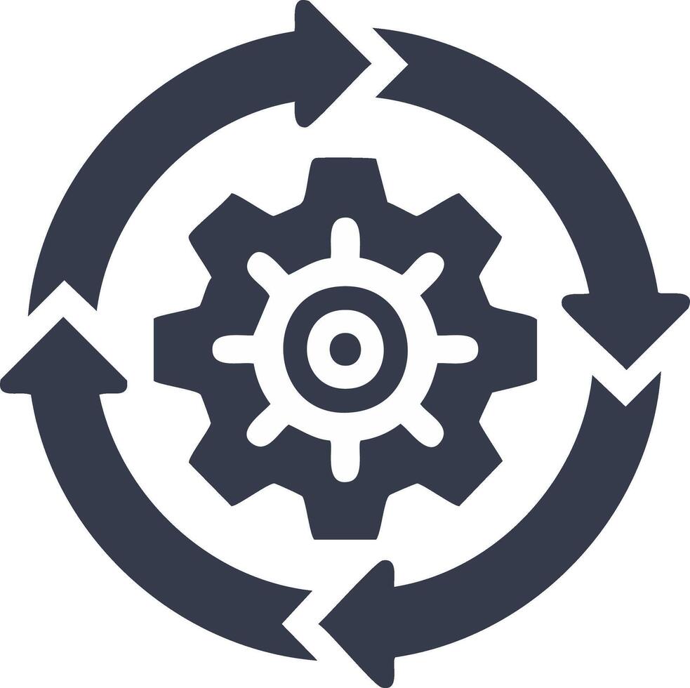 Gear with circular arrows indicating a continuous cycle or process, symbolizing workflow or operation vector
