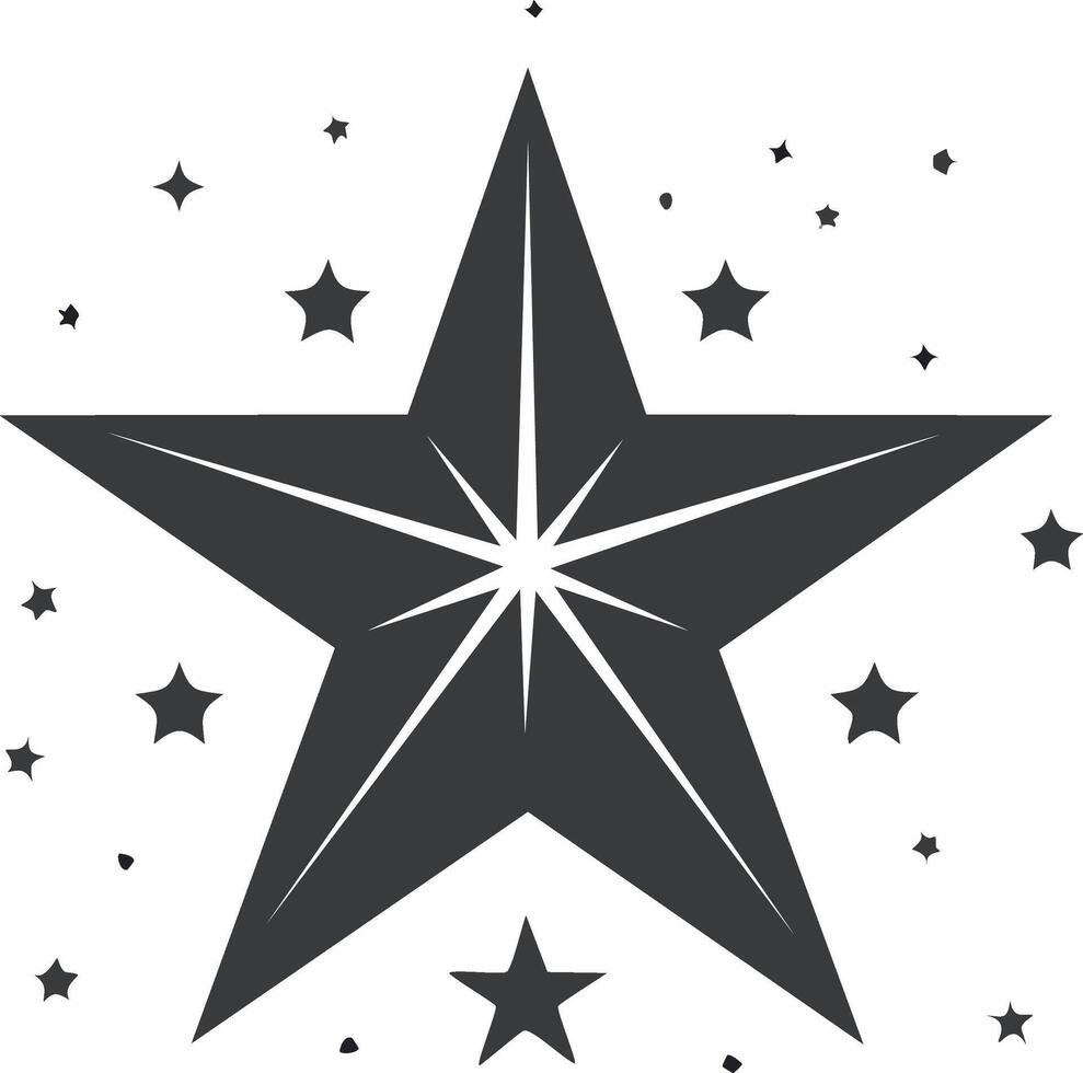 Five-Point Star with Smaller Stars in the Background, Starburst Design in the Center vector