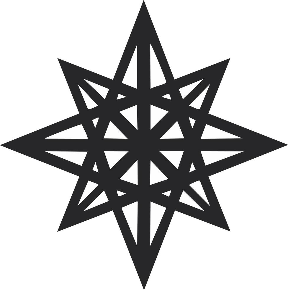 Geometric eight pointed star with an intricate linear pattern icon vector