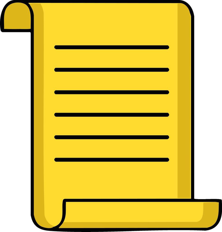 Old yellow paper scroll icon cartoon parchment manuscript with lines for writing a list vector