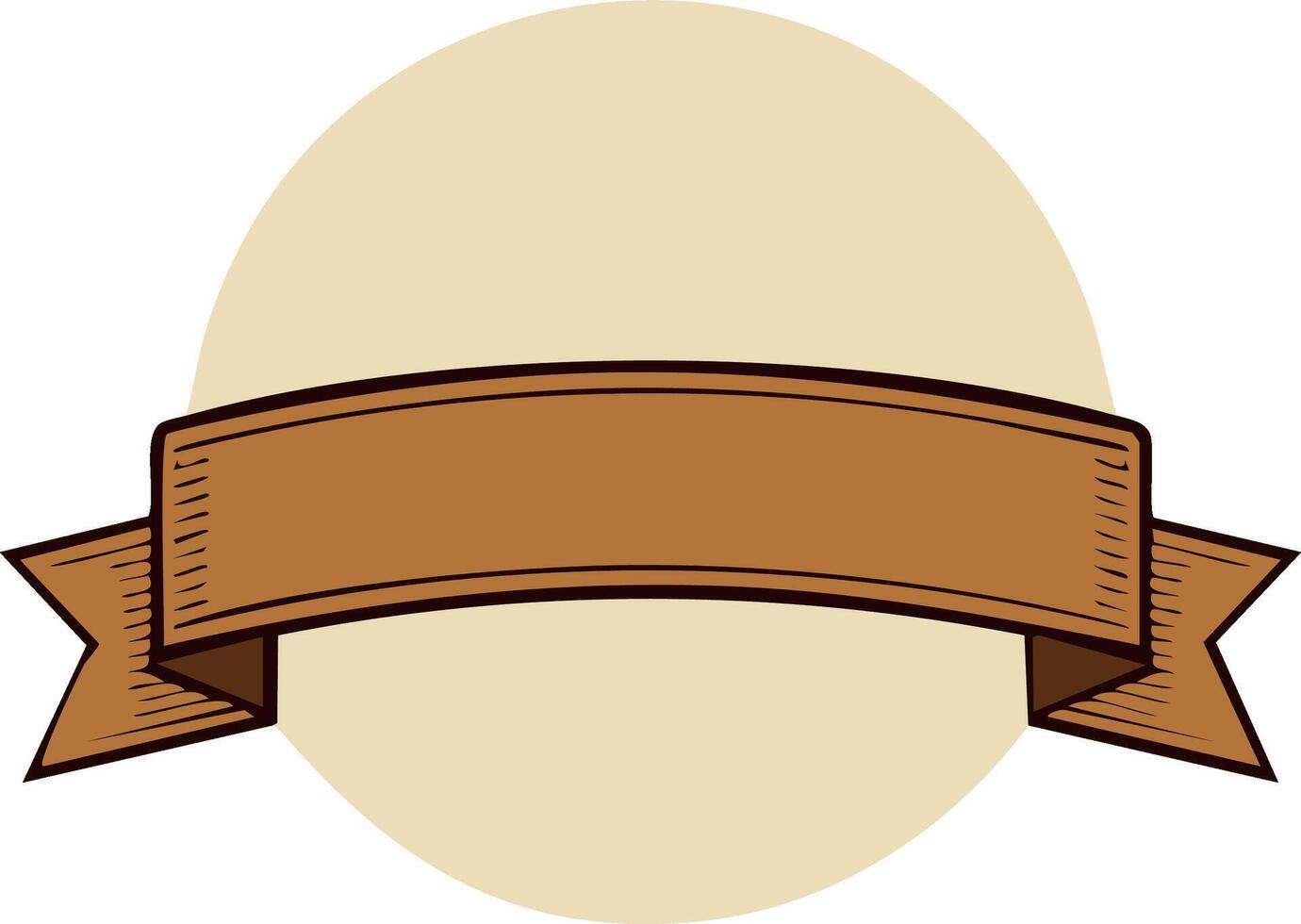 Old fashioned blank brown ribbon banner illustration with a rustic textured look on a pale circular background vector