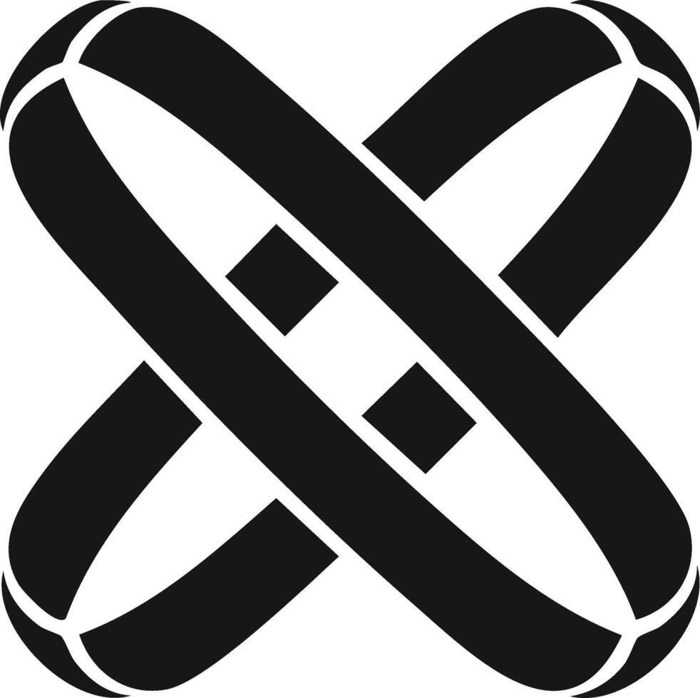 Abstract intertwined black loops forming a crossing knot pattern. Simple geometric connection symbol modern design vector