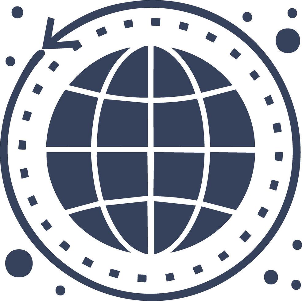 Global network connection symbol with circling arrow for worldwide communication and data transfer vector