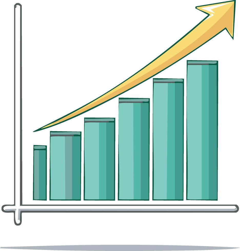 Increasing bar chart with upward arrow showing business growth and financial progress vector