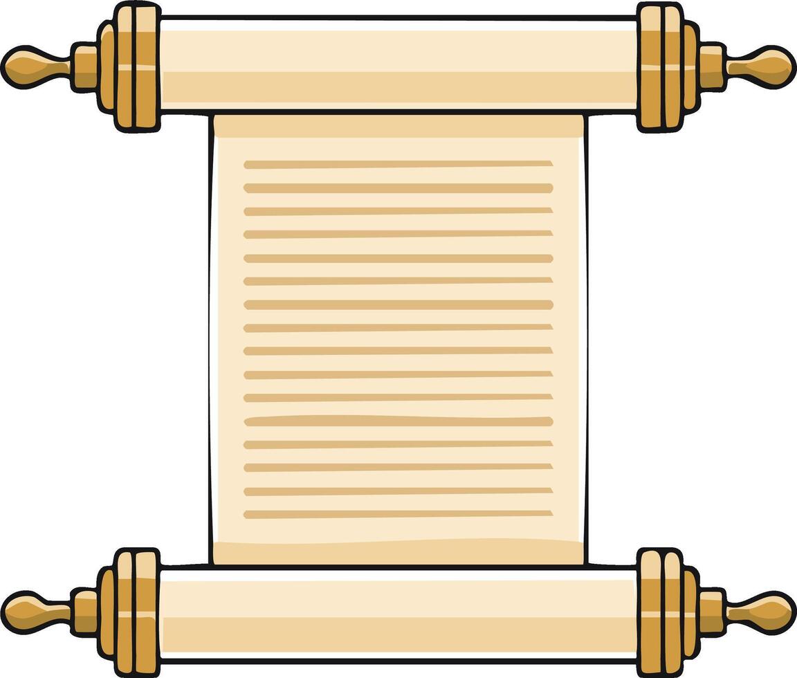 Historical unrolled document scroll with blank lines and ornate wooden handles vector
