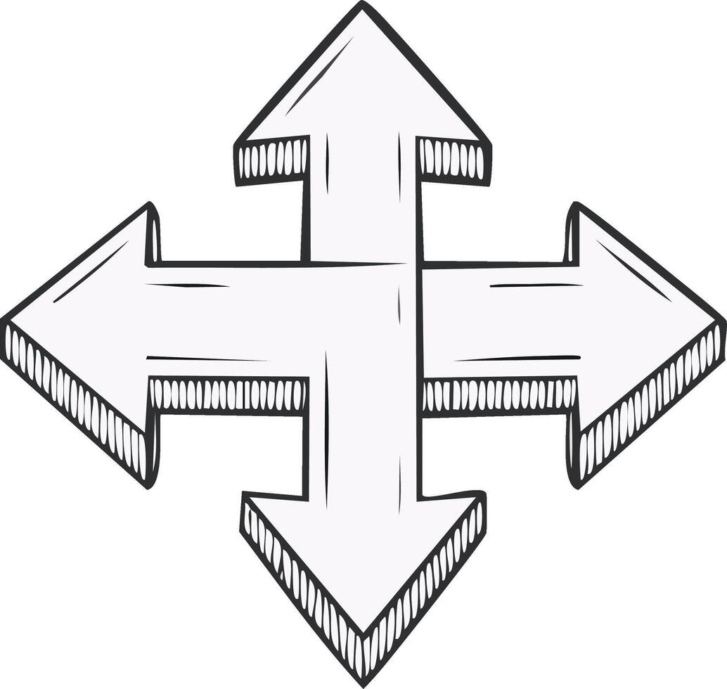 Hand drawn directional arrows pointing up left right and down vector