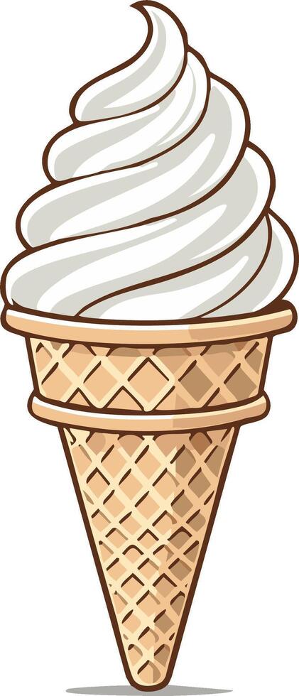 Vanilla soft serve ice cream in a waffle cone, isolated illustration vector