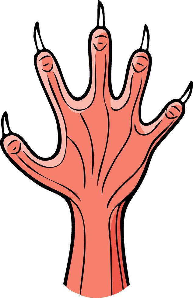 Stylized Red Creature Paw with Sharp Claws and Five Toes vector