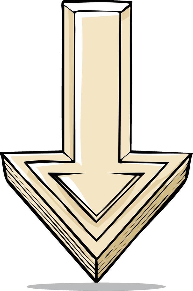 Illustration of a descending arrow with shading, outlining, and a shadow, showing direction vector