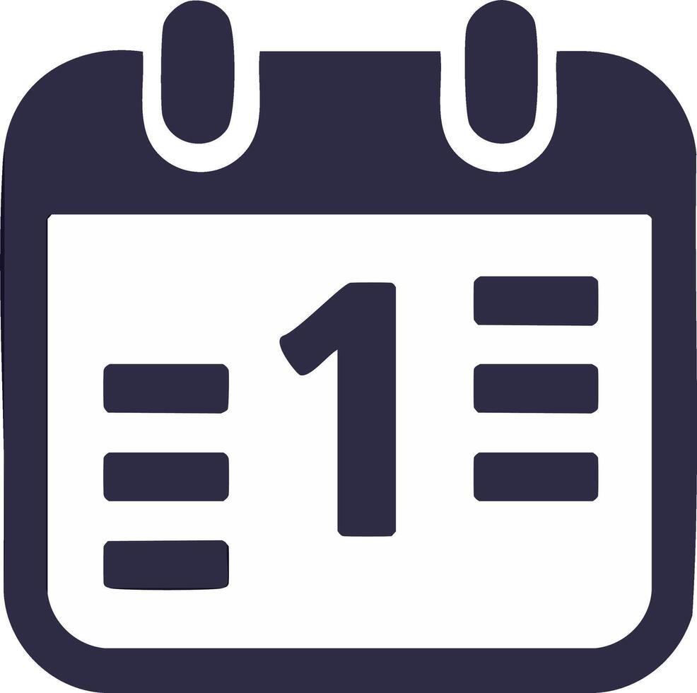Stylized calendar icon showing the number one representing a new day beginning or important event schedule vector