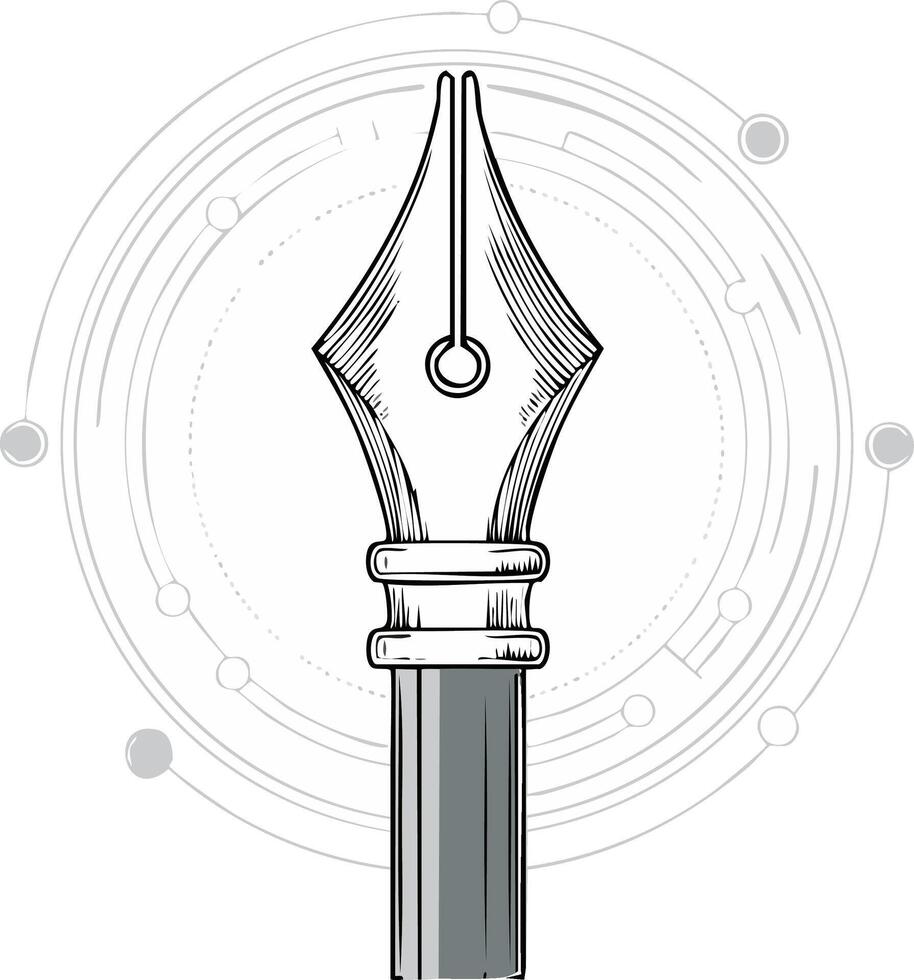 Elegant Nib Drawing with Modern Technological Design Elements vector