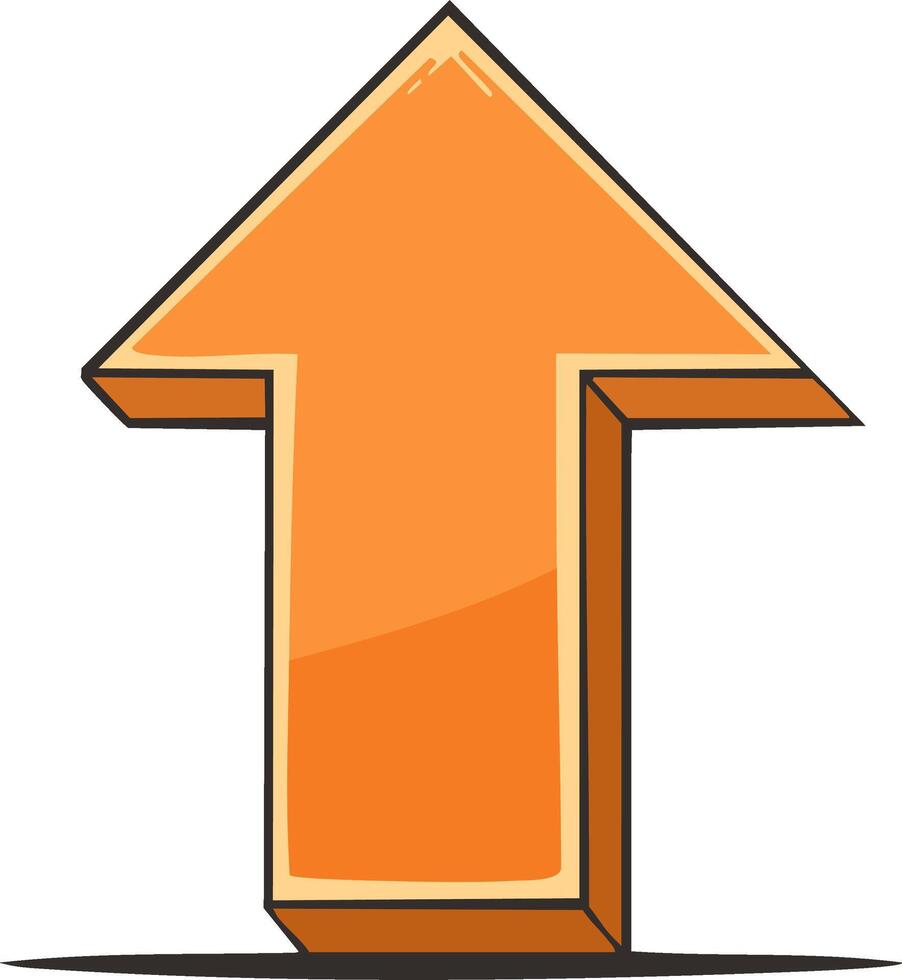 Bright orange hand-drawn arrow pointing upwards suggesting progress and directionality in a navigational and instructional graphic vector