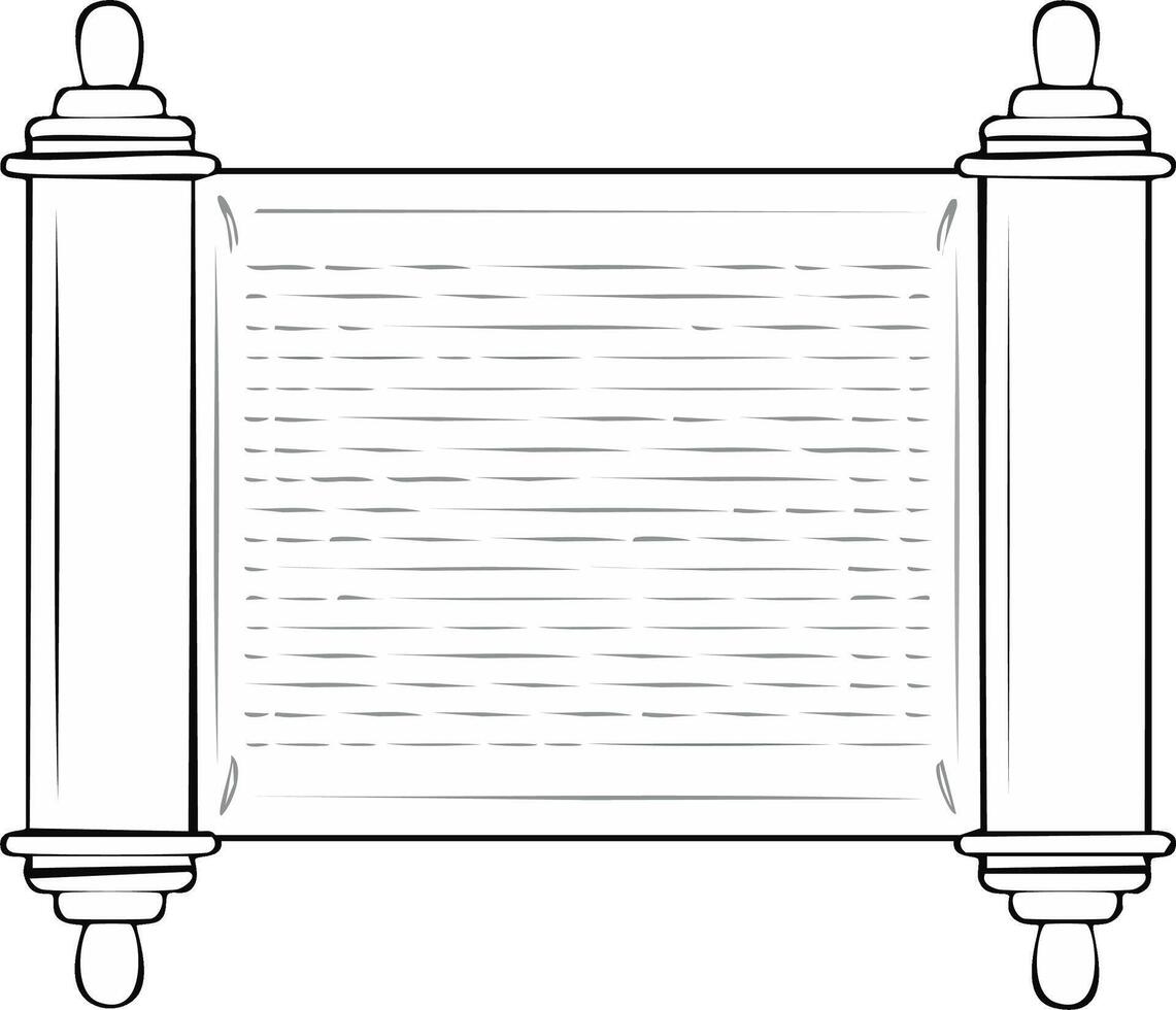 Ancient Manuscript Scroll Illustration, Blank Page with Lines, Outline Drawing vector