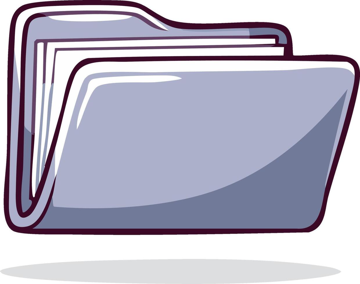 Open folder holding documents, papers, and data in digital illustration style with shadow vector
