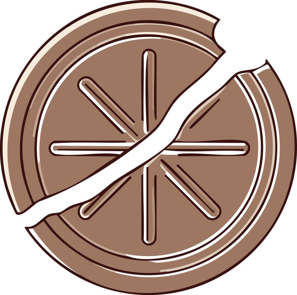 Broken round object with spokes and outer ring in brown and white graphic style vector