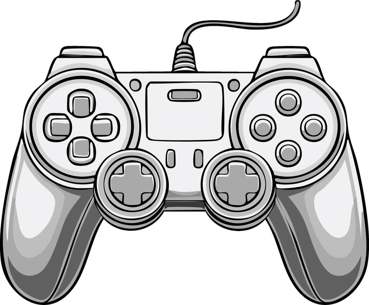 Detailed Game Controller Illustration Featuring Dpad Buttons and Cable Connection vector
