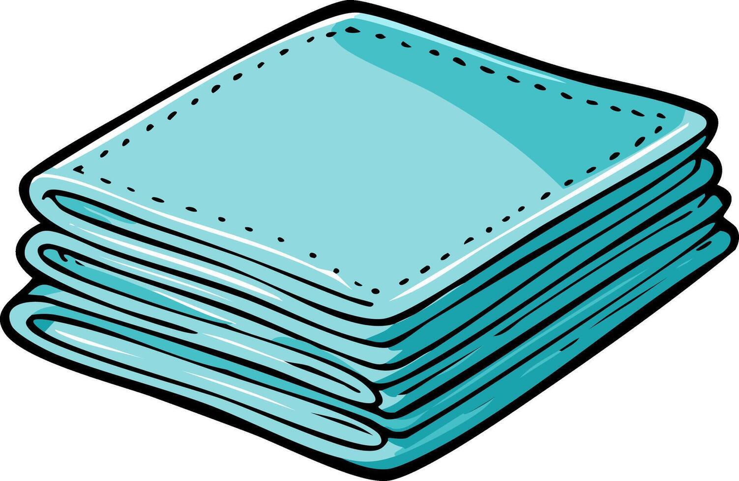 Stack of folded turquoise cloth napkins with stitching details vector