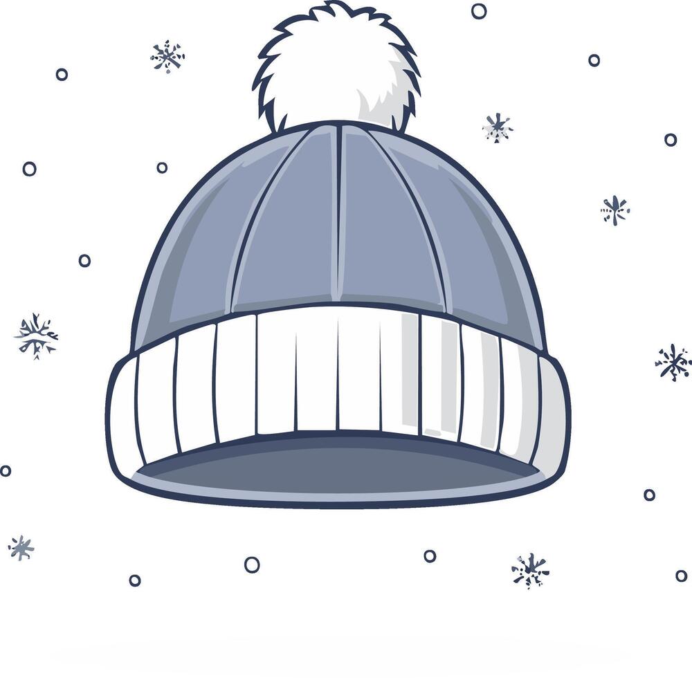 Stylized winter hat illustration with pompom and falling snow design against a solid backdrop for digital artwork projects vector