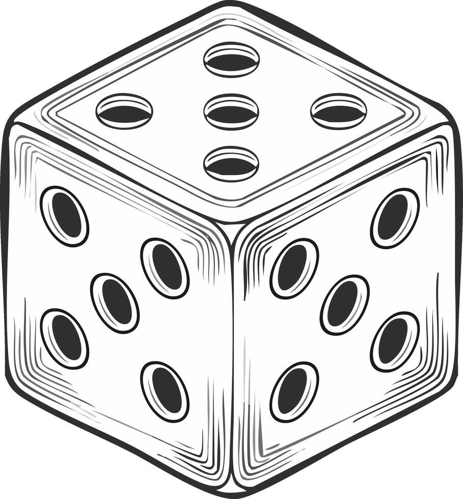 One Hand Drawn Dice with Dots Displaying Three, Five, and Six Pips for Gambling and Games vector