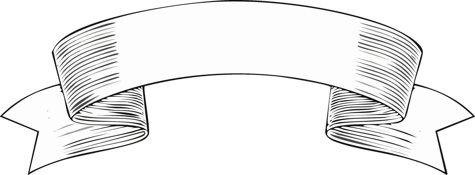 Engraved ribbon banner illustration, blank scroll graphic, graphic design element vector