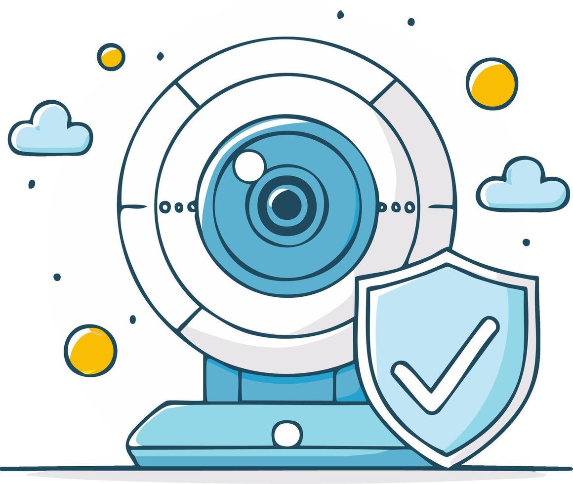 Webcam with Shield and Check Mark for Security and Surveillance Concept vector
