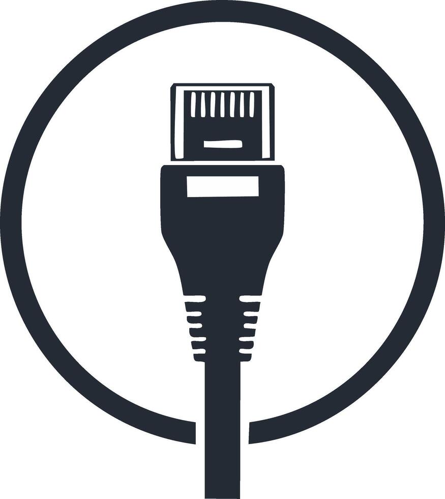 Simple RJ45 Ethernet Plug Icon in a Circle Frame for Network Connectivity vector