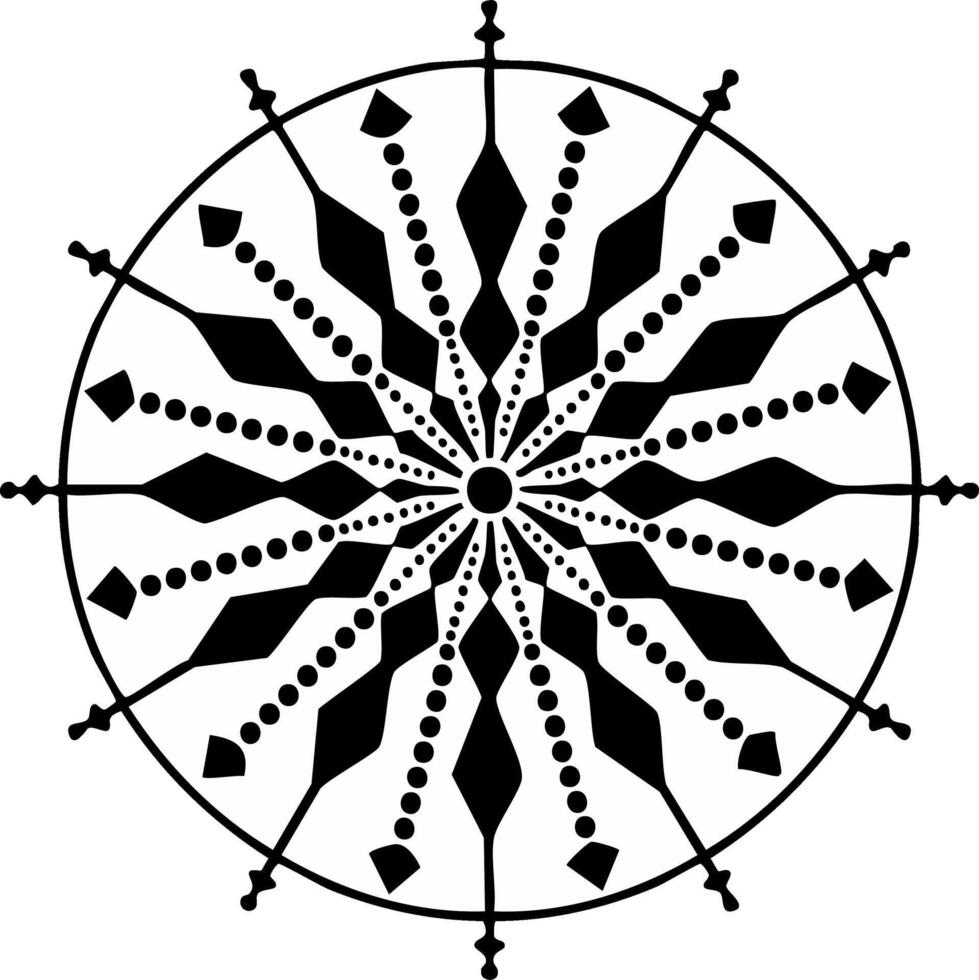 Abstract Radial Geometric Pattern with Black Shapes and Circle Border Design vector