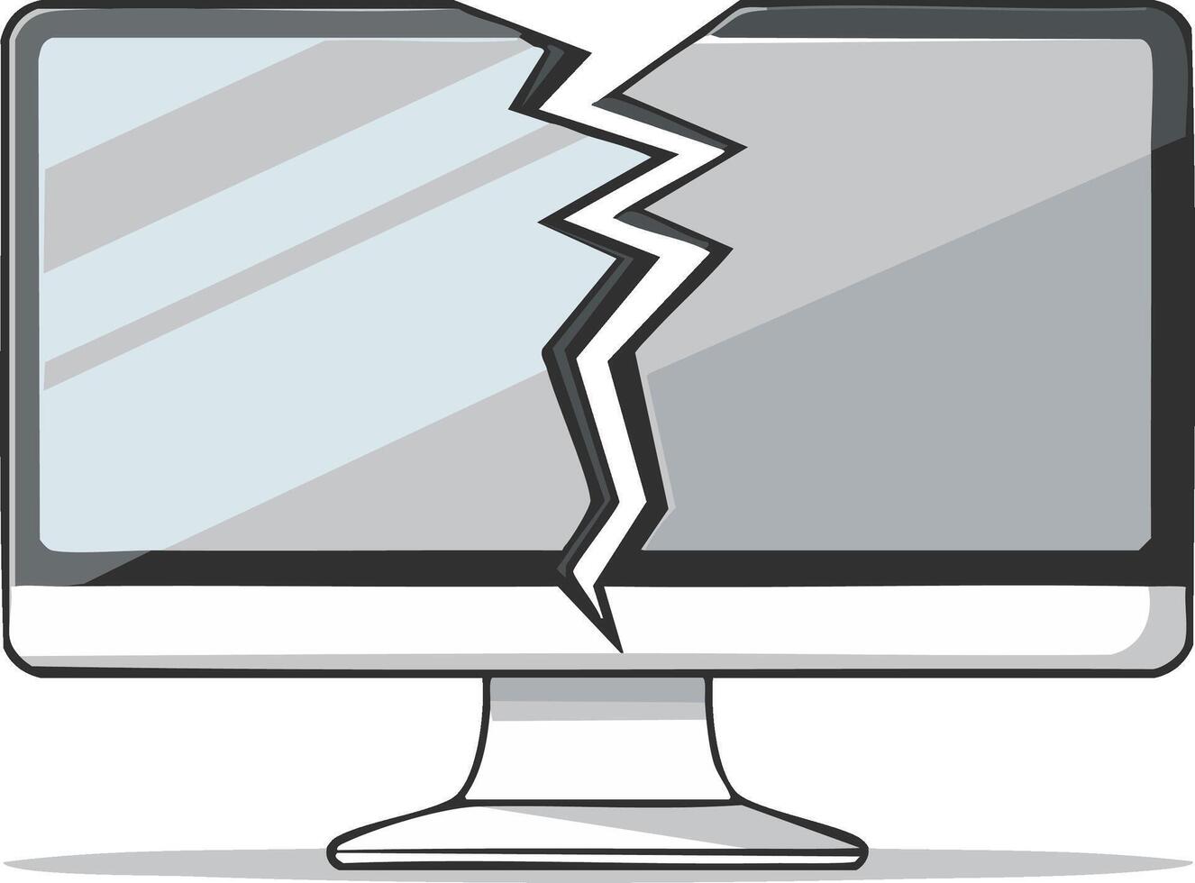 Broken computer monitor screen displaying crack damage to electronic equipment failure and frustration vector