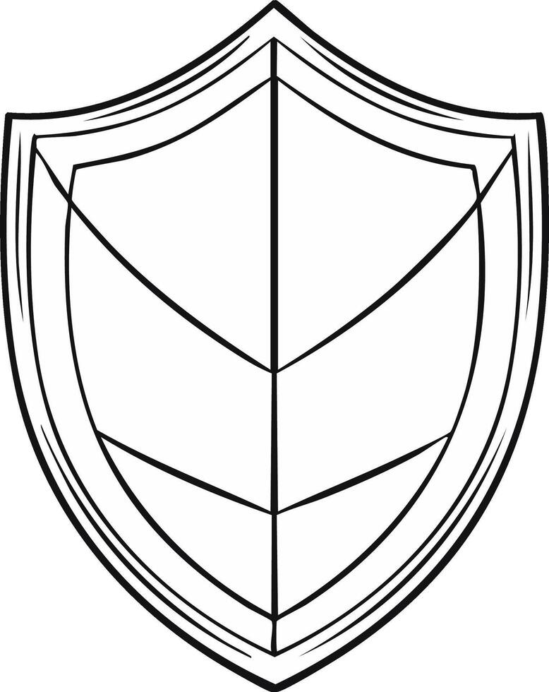 Heraldic shield with stylized leaf motif and embossed border in outline drawing vector