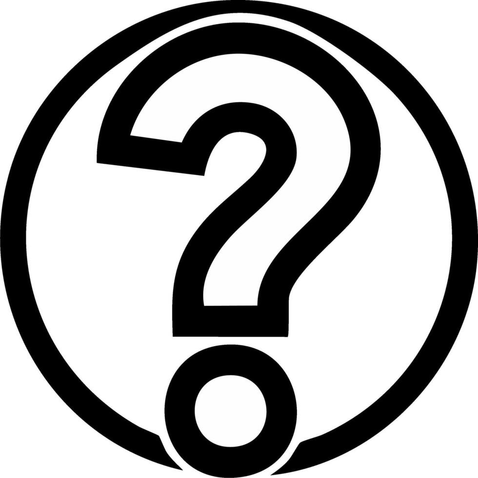 Black question mark symbol inside a bold circular outline representing inquiry, help, doubt, and problem solving concept vector