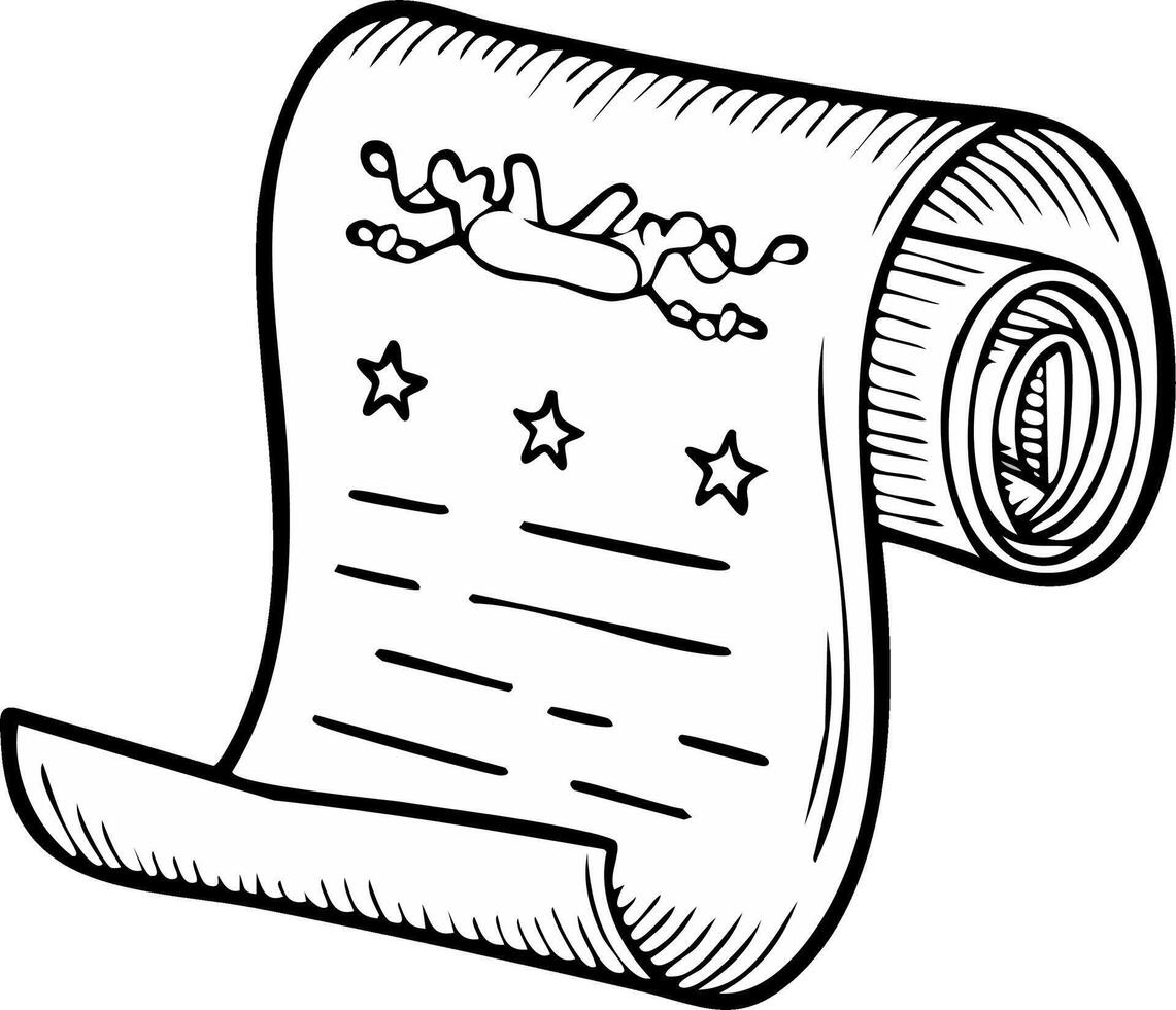 Rolled paper scroll with decorative elements in black and white vector