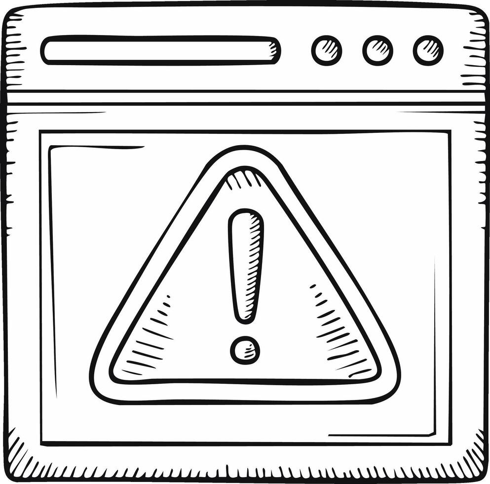 Hand Drawn Browser Window with Error Message Warning Sign Website Security Alert Internet Connection Notification vector