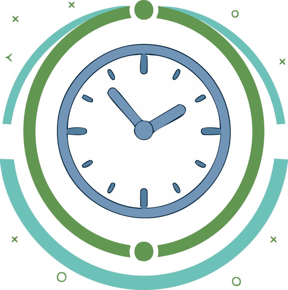 Blue clock with green and teal circular design element abstract vector