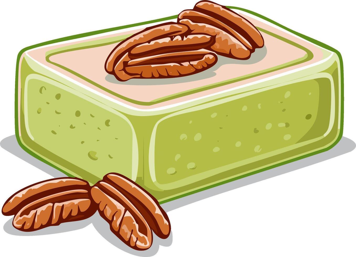 Illustration of a green dessert with pecan nuts on top, and additional pecans vector