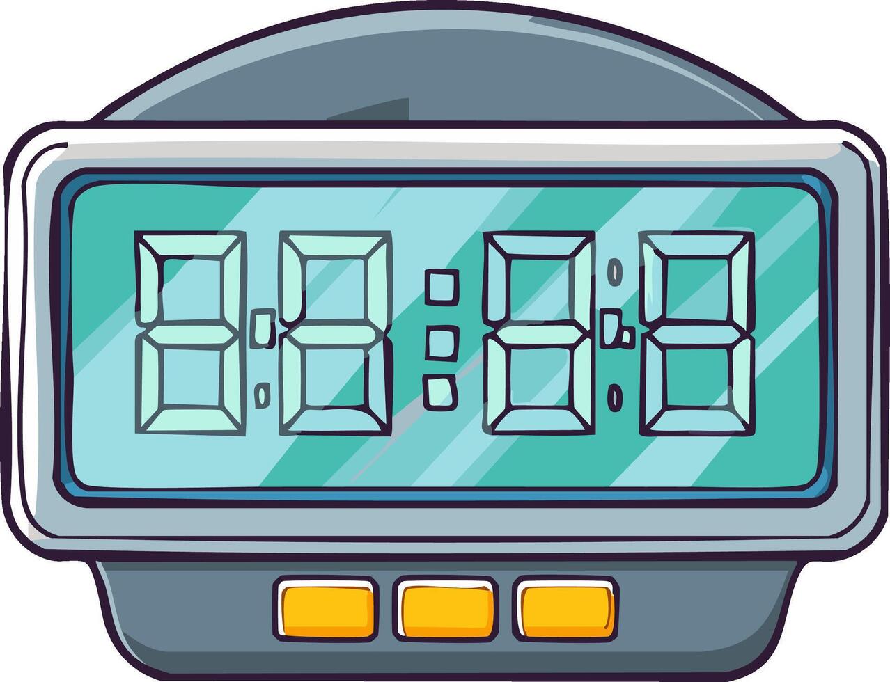 un retro digital alarma reloj con un blanco electrónico monitor en un mano dibujado dibujos animados estilo vector