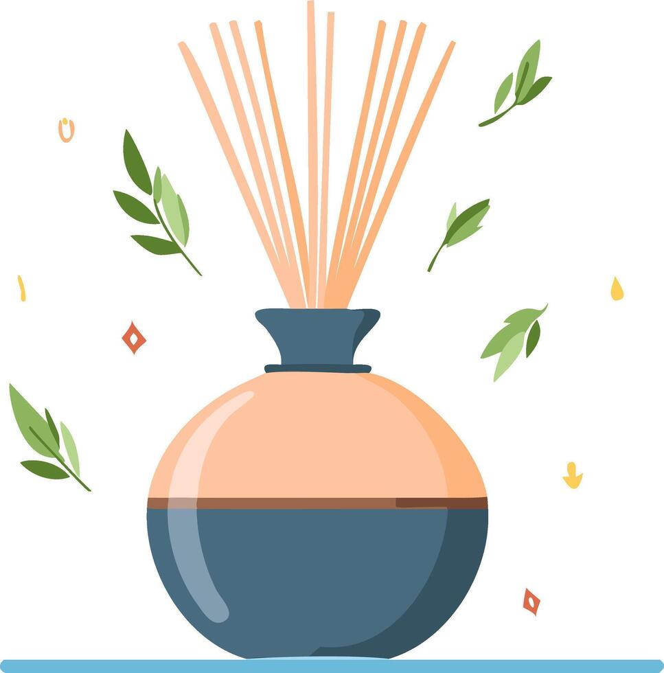 Aromatherapy Diffuser with Floating Leaves and Abstract Shapes vector