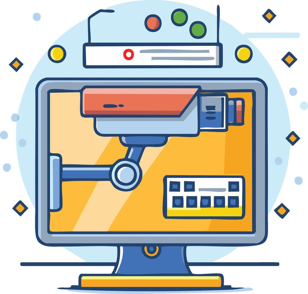 Digital Surveillance System Monitoring Security Camera Feed on Computer Screen vector