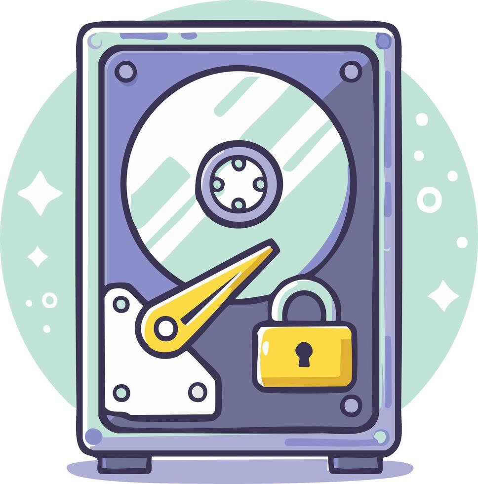 Secure Hard Drive Data Storage Concept With Padlock Symbol vector