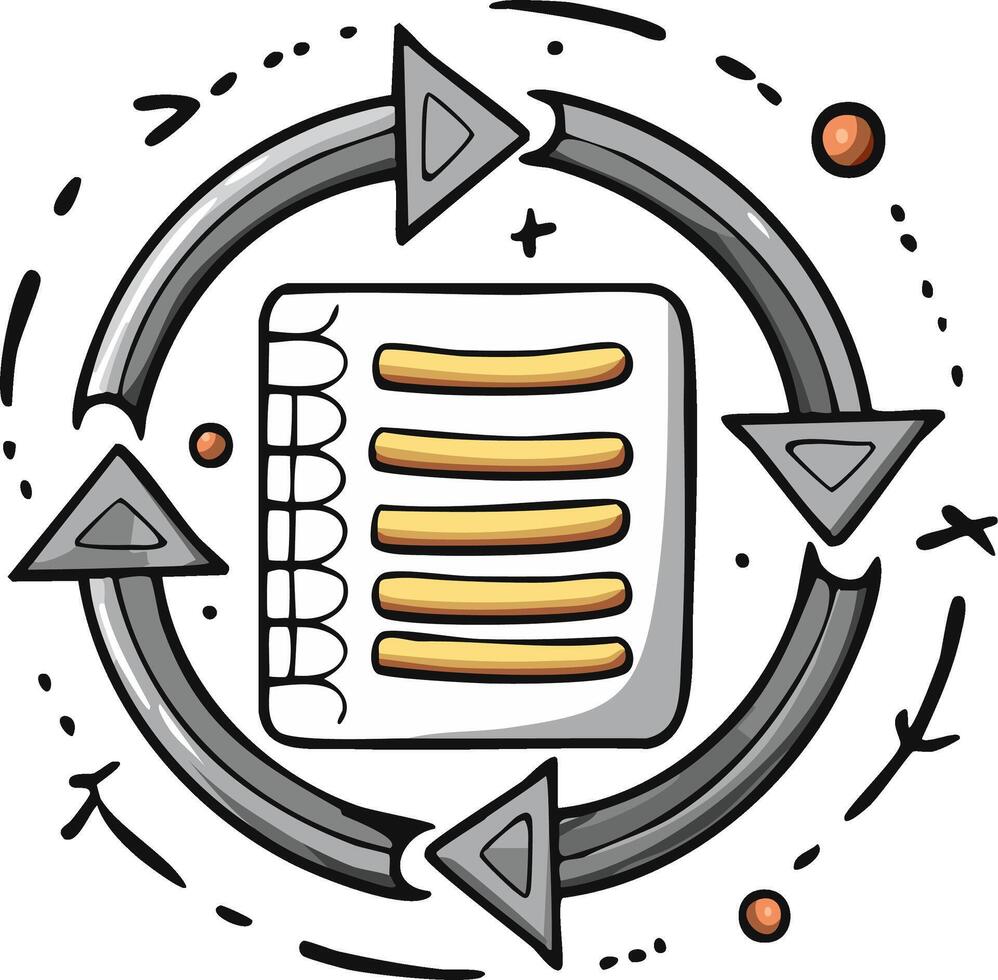 un circular icono con un cuaderno y un lápiz vector